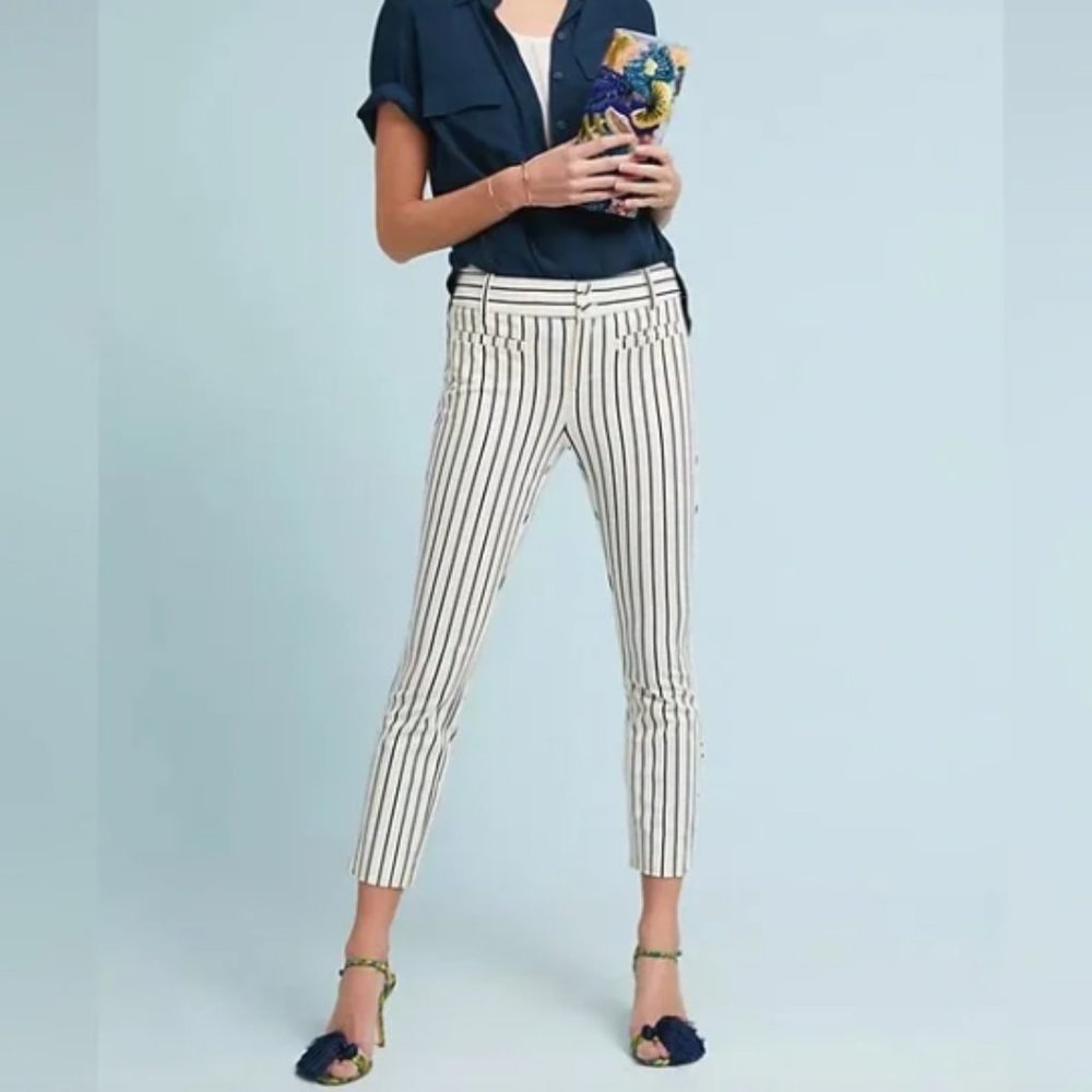Anthropologie Essential Slim Pant in navy stripe